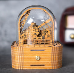 Engraved night light illuminating bedroom