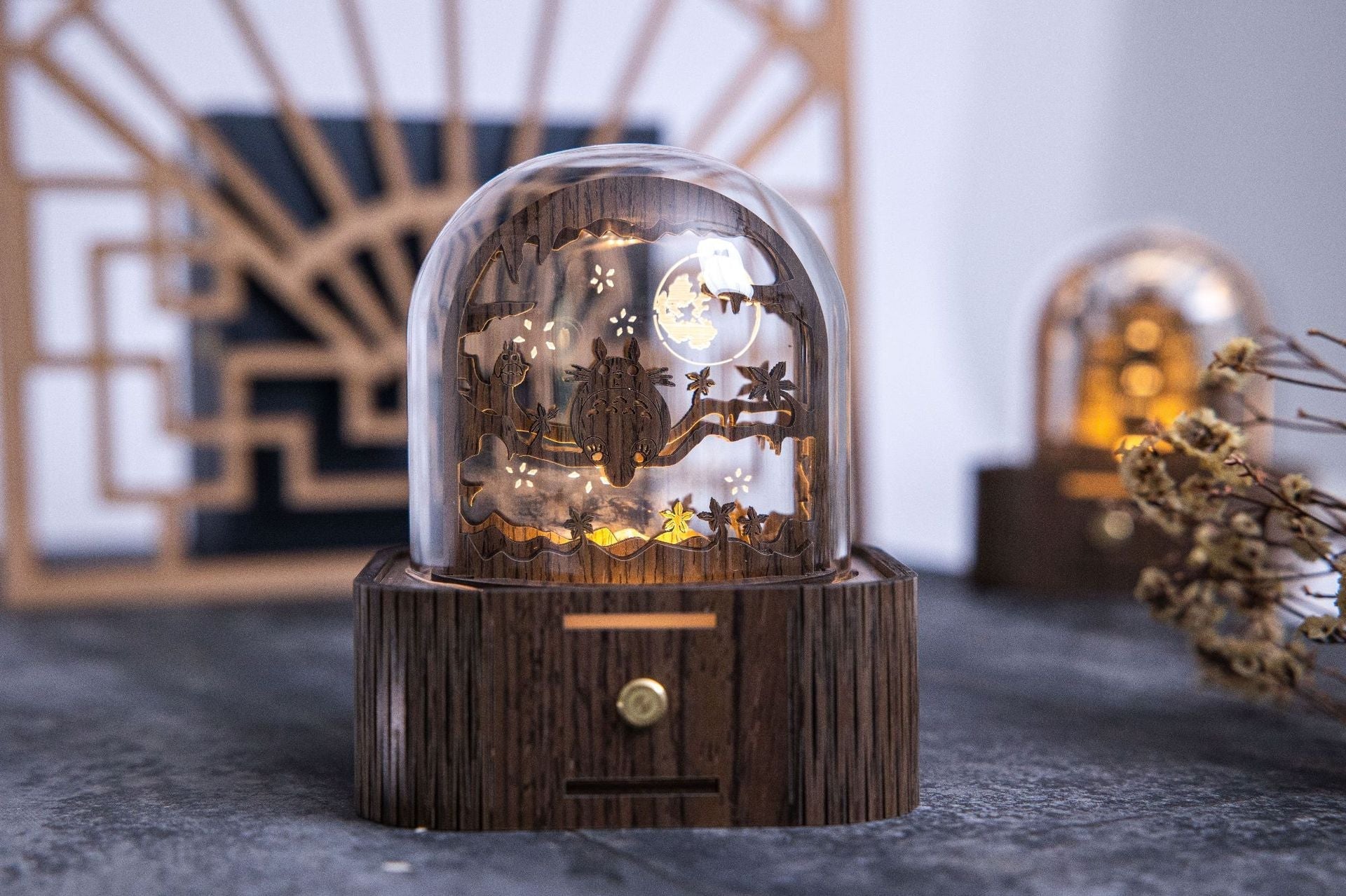 Black walnut music box with touch control