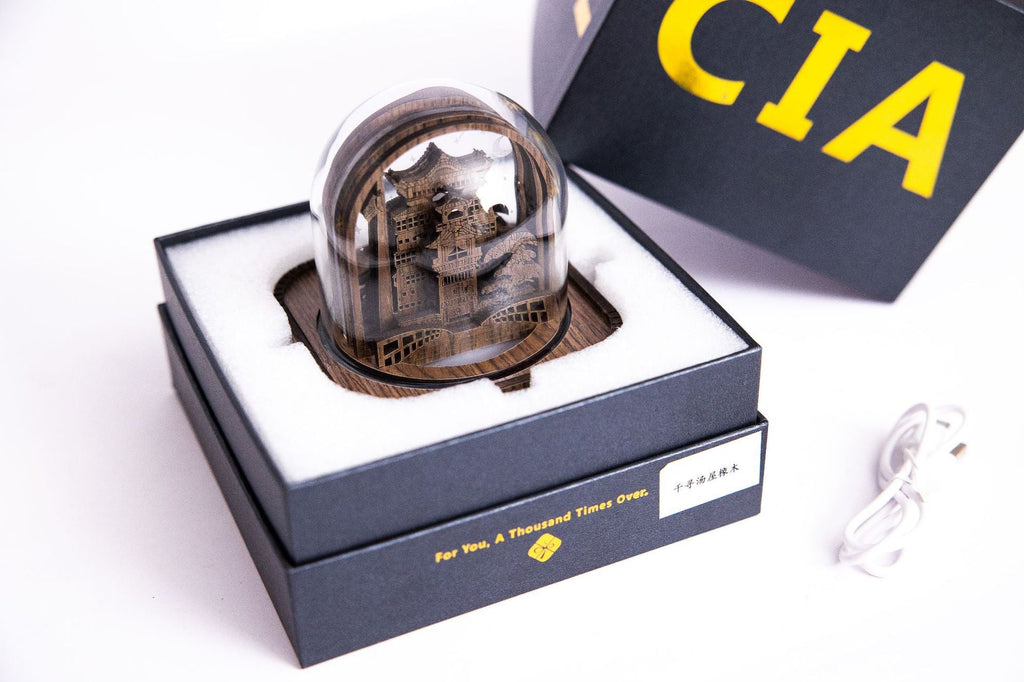 Engraved night light illuminating bedroom