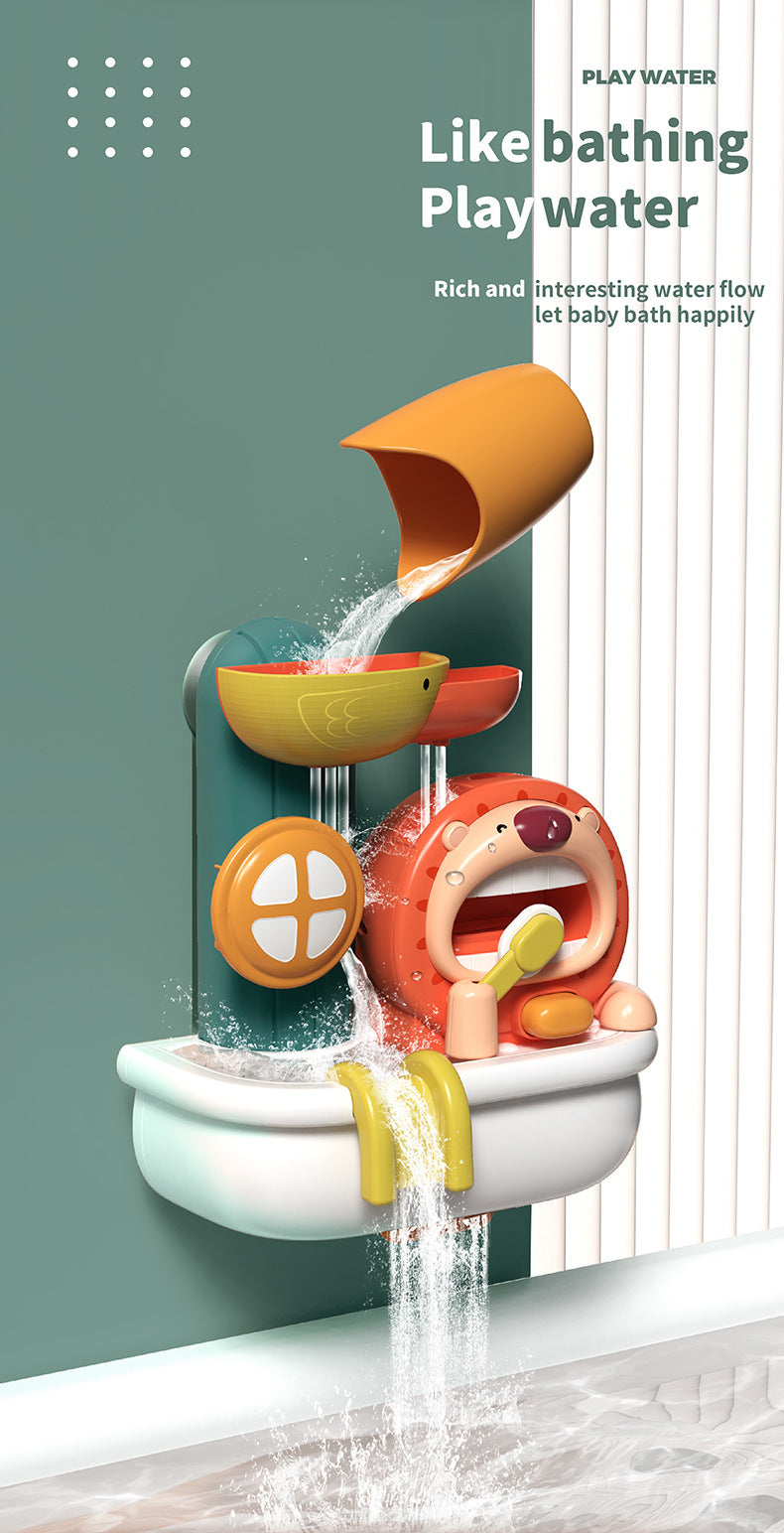 Lion bath toy mounted with suction cup on wall