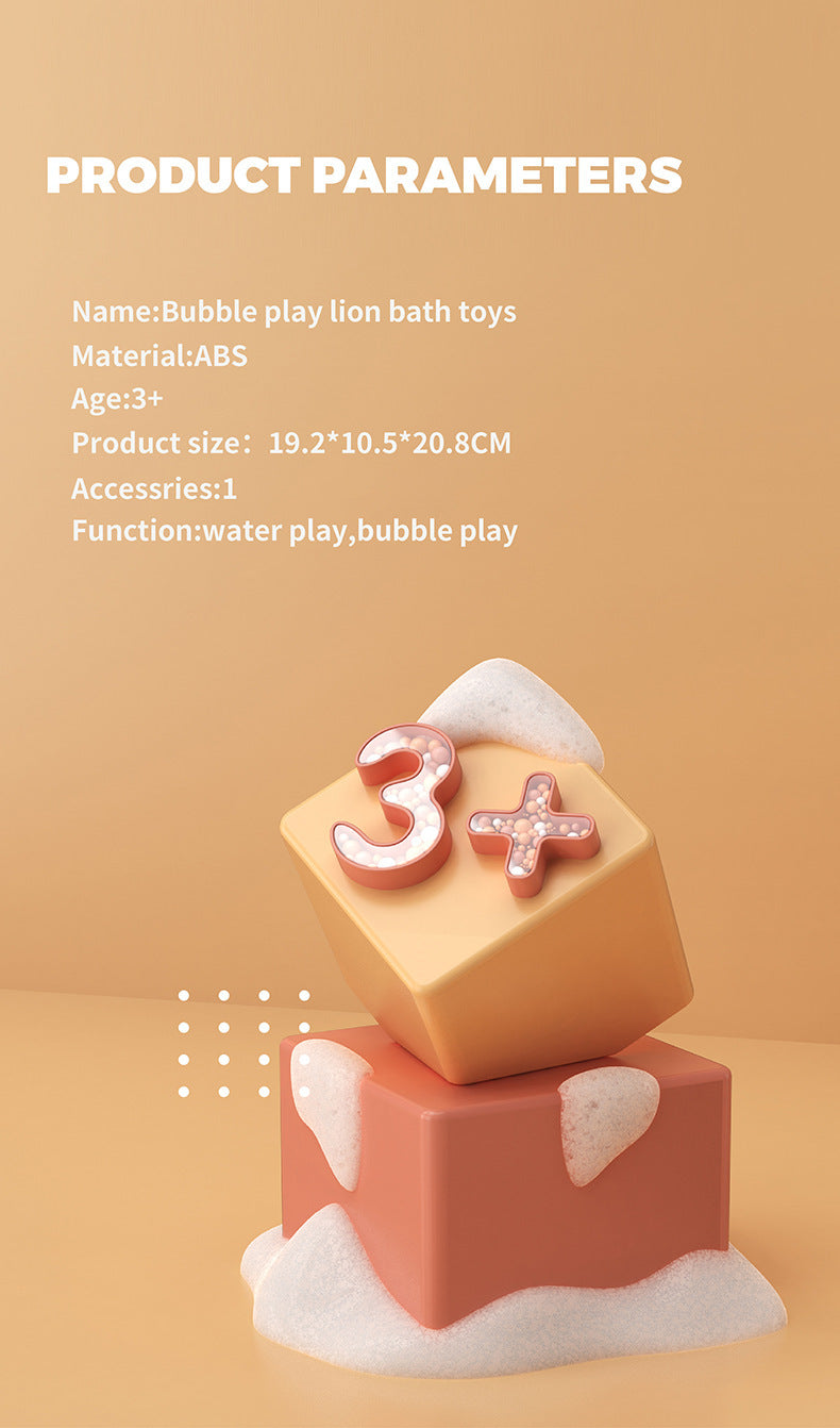 Fun bubble bath time with friendly lion toy