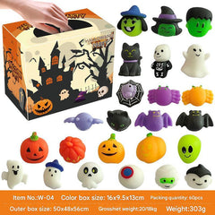 Child excited with a mystery box of squishy toys