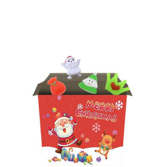 Child excited with a mystery box of squishy toys