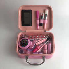 Child with unicorn makeup kit in action