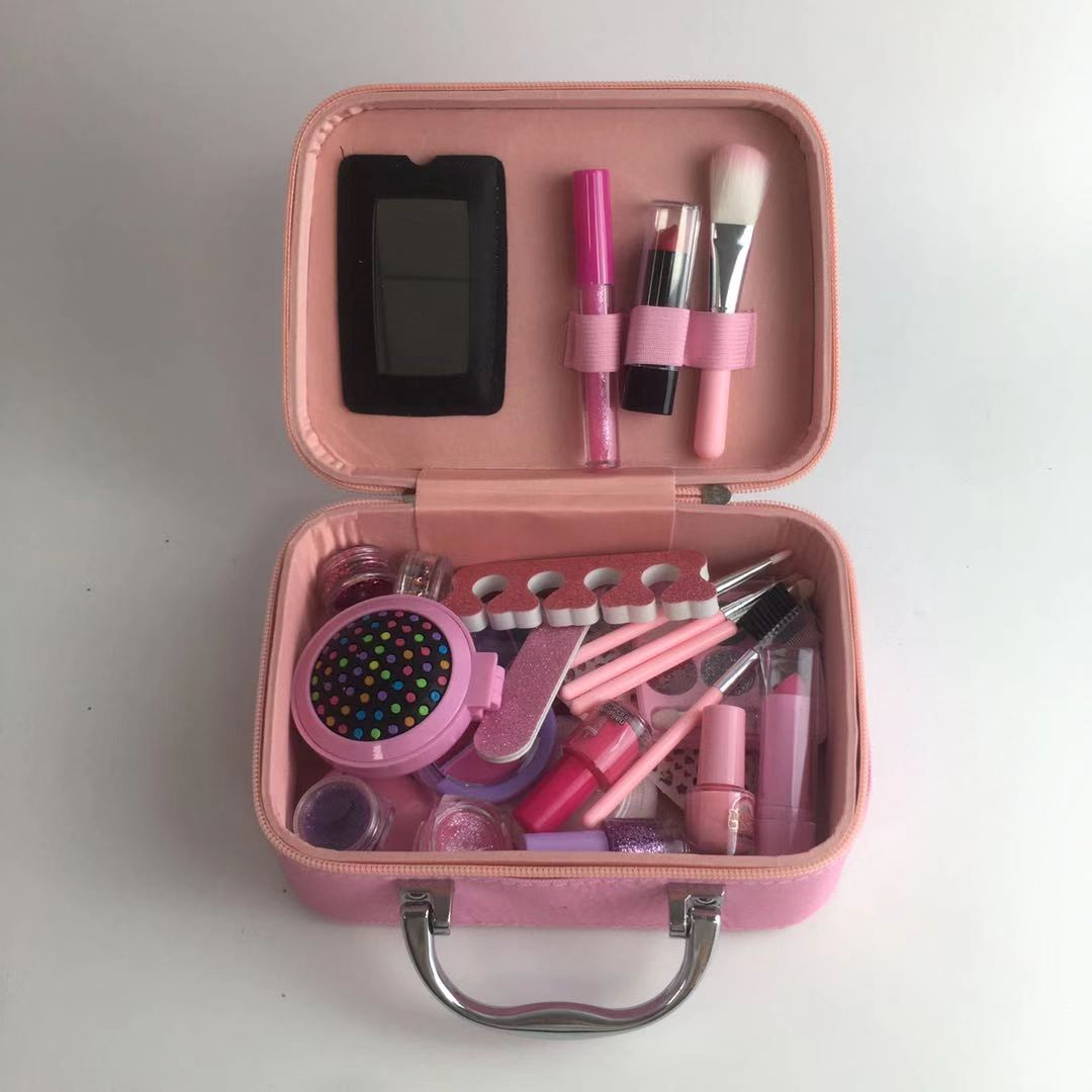 Child with unicorn makeup kit in action
