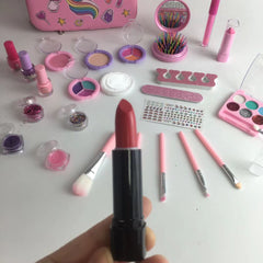 Portable makeup bag with child's cosmetics