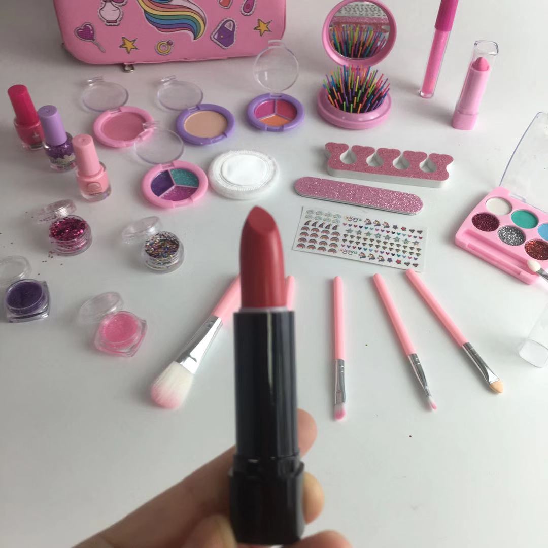 Portable makeup bag with child's cosmetics