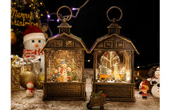 overview of red barn Christmas music box
