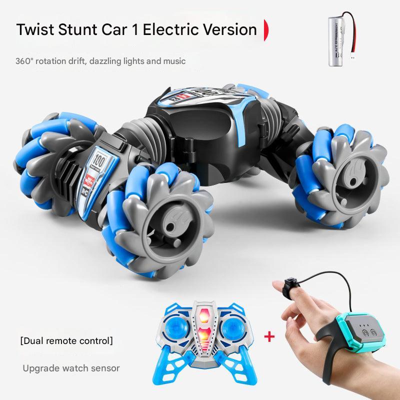 Kids playing with remote control stunt car