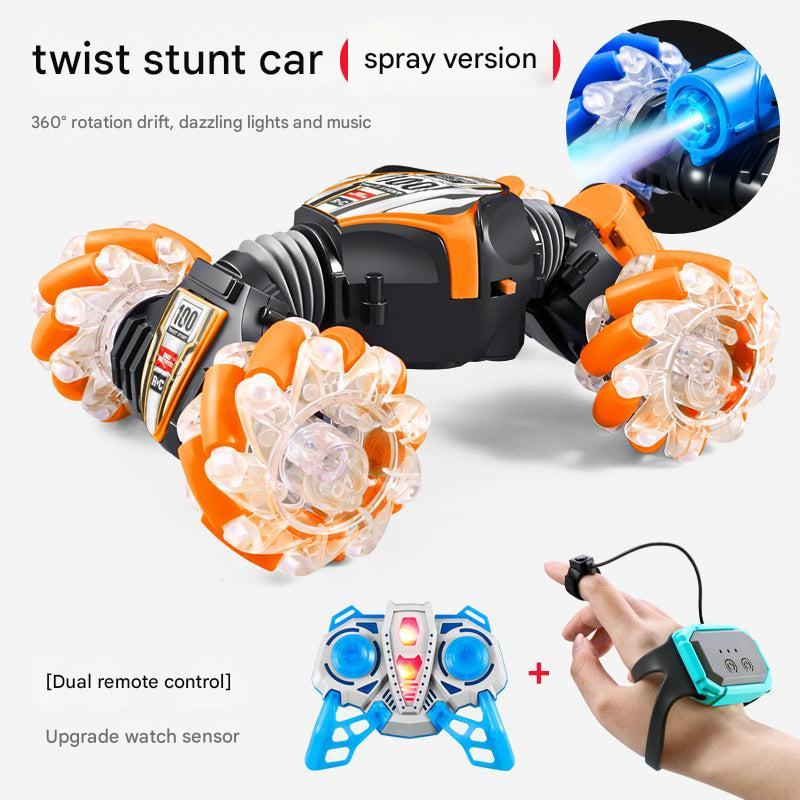 Interactive stunt car in action with lights
