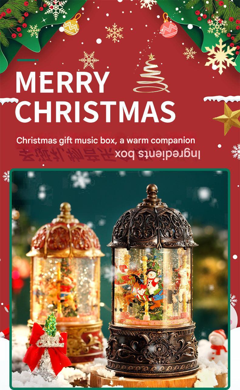 Close-up of Santa figurine in Christmas music box