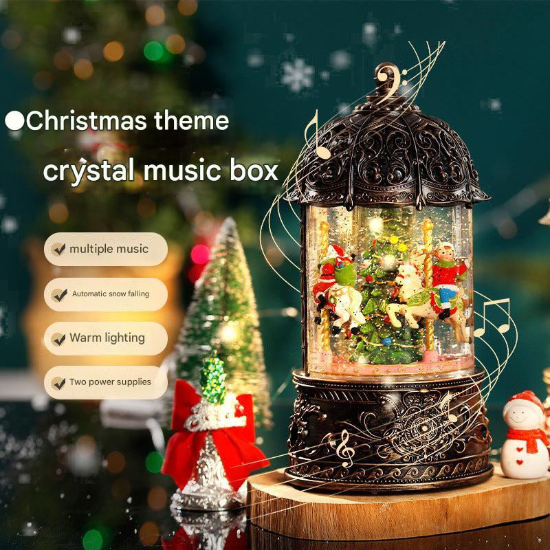 Close-up of Santa figurine in Christmas music box