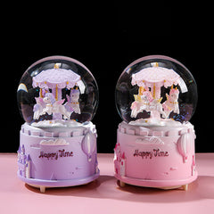 Carousel music box with automatic snow and music