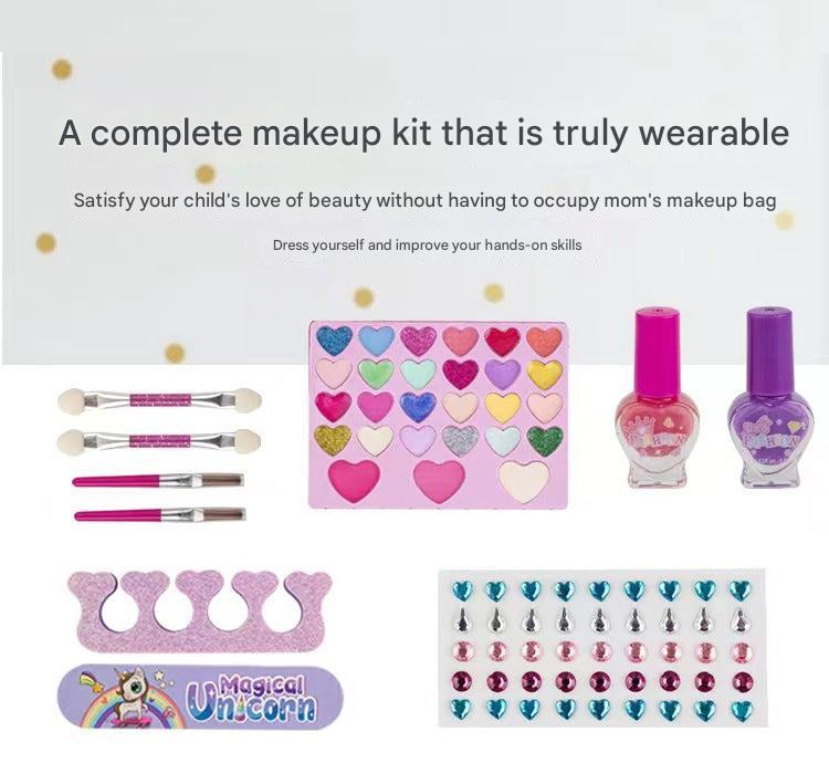 girl smiling while using makeup set