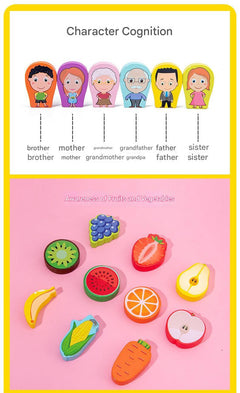 Colorful wooden pieces for the fishing puzzle