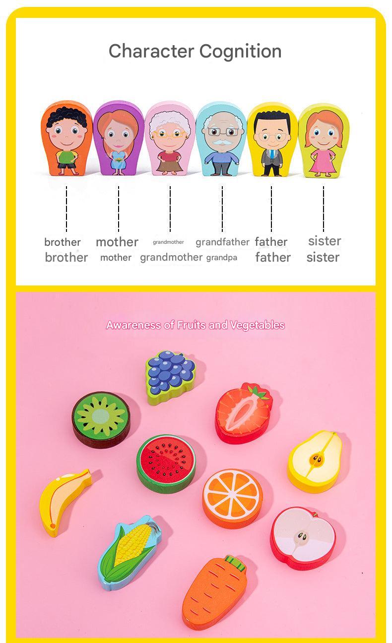Colorful wooden pieces for the fishing puzzle