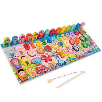 Children playing with educational puzzle board