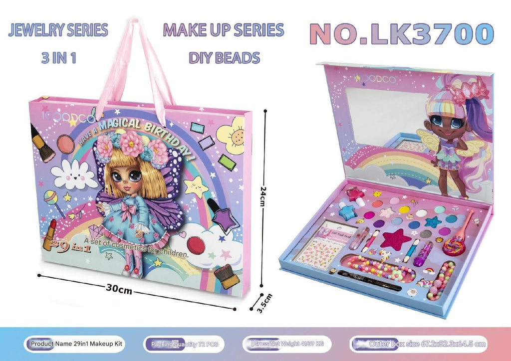 Beads and makeup items in unicorn kit for little girls