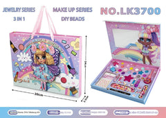 Beads and makeup items in unicorn kit for little girls