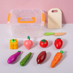 Closeup of wooden knife and cutting board for kids