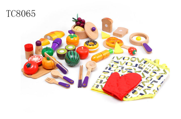 Organised wooden fruit basket playset