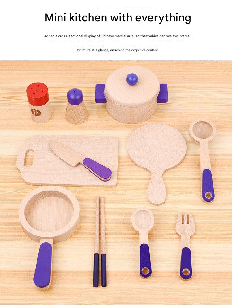 Closeup of wooden knife and cutting board for kids