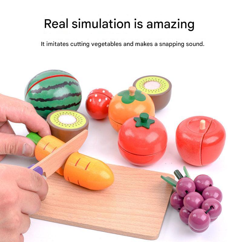 Closeup of wooden knife and cutting board for kids