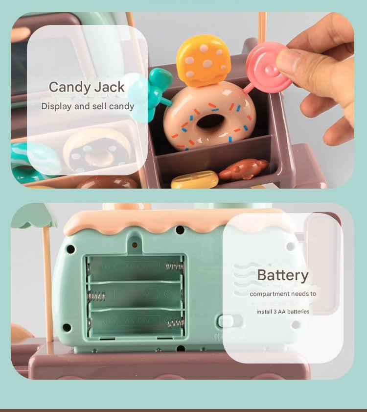 Colorful toy cash register with scanner