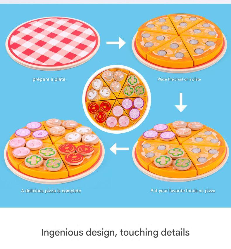 Child playing with wooden pizza making set