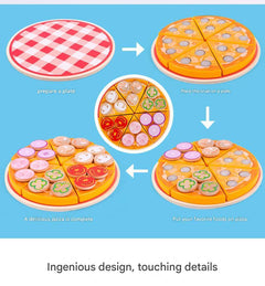 Child playing with wooden pizza making set