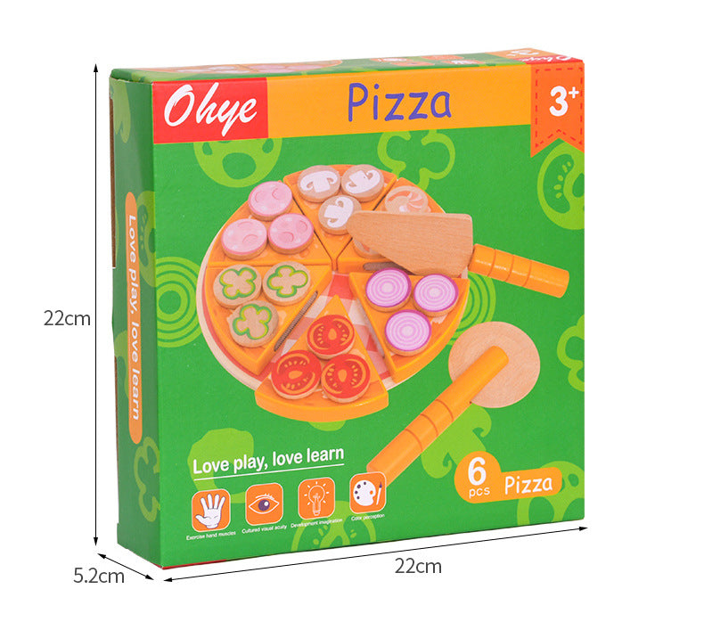 Ecologically made wooden pizza toys displayed
