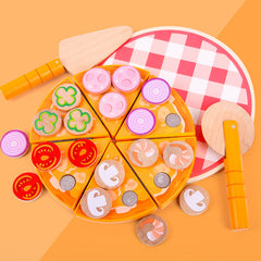 Colourful slices and toppings of wooden pizza toy