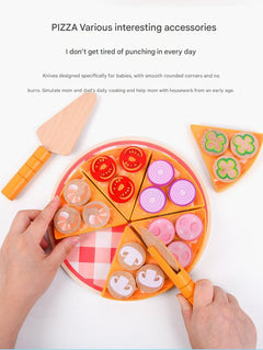 Educational wooden pizza kit for imaginative play