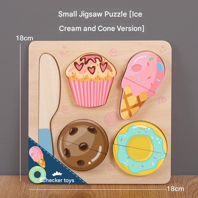 Kids playing with wooden puzzle pieces