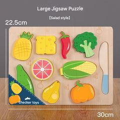 Wooden vegetable pieces in bright colours