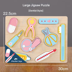 Kids playing with wooden puzzle pieces