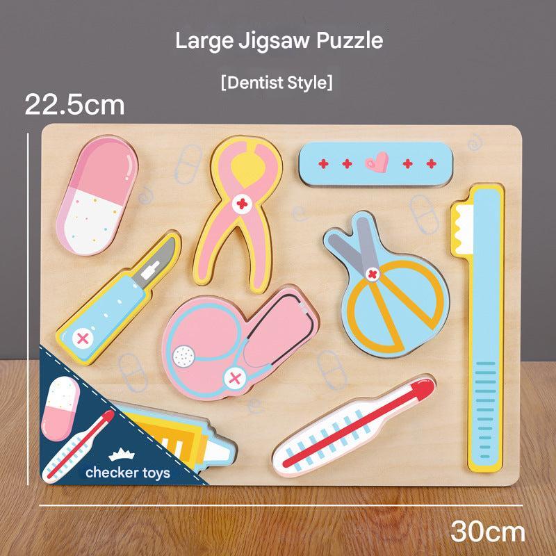 Kids playing with wooden puzzle pieces