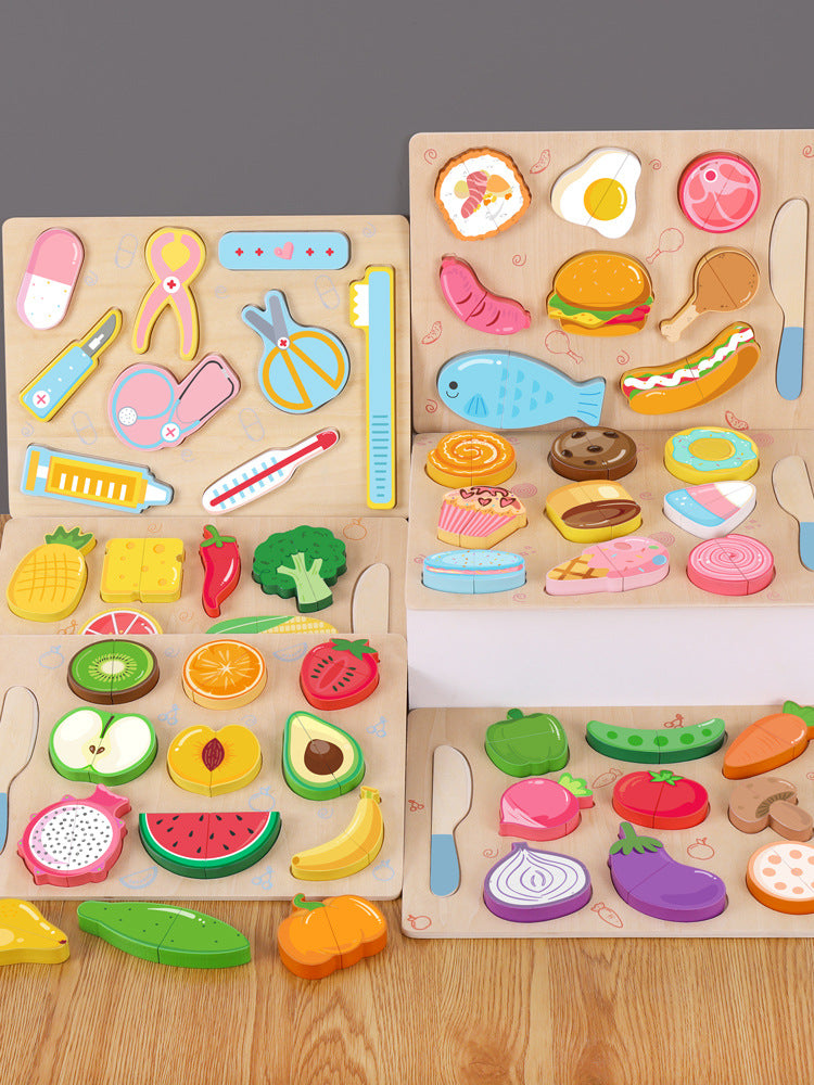 Close-up of colourful wooden fruit pieces