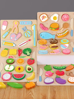 Close-up of colourful wooden fruit pieces