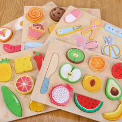 Kids playing with wooden puzzle pieces
