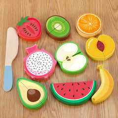 Close-up of colourful wooden fruit pieces