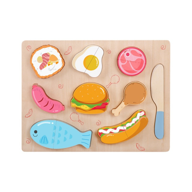 Magnetic puzzle board with assorted food items