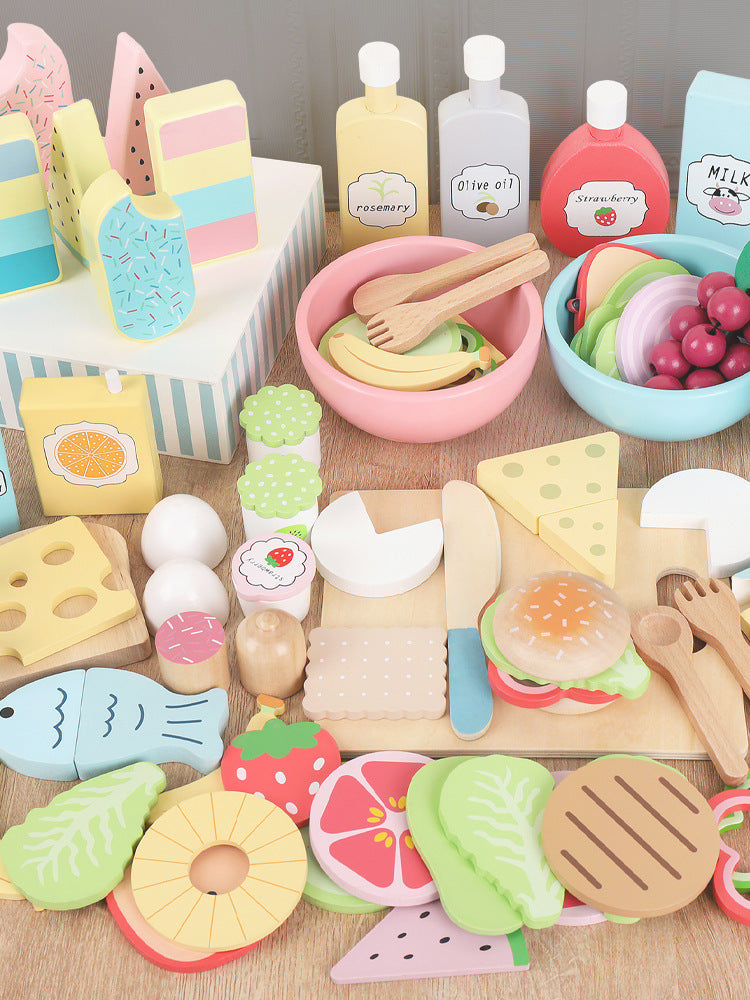 Wooden toy kitchen set displayed in attractive box