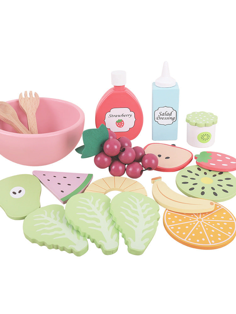 Interactive wooden breakfast food items for play