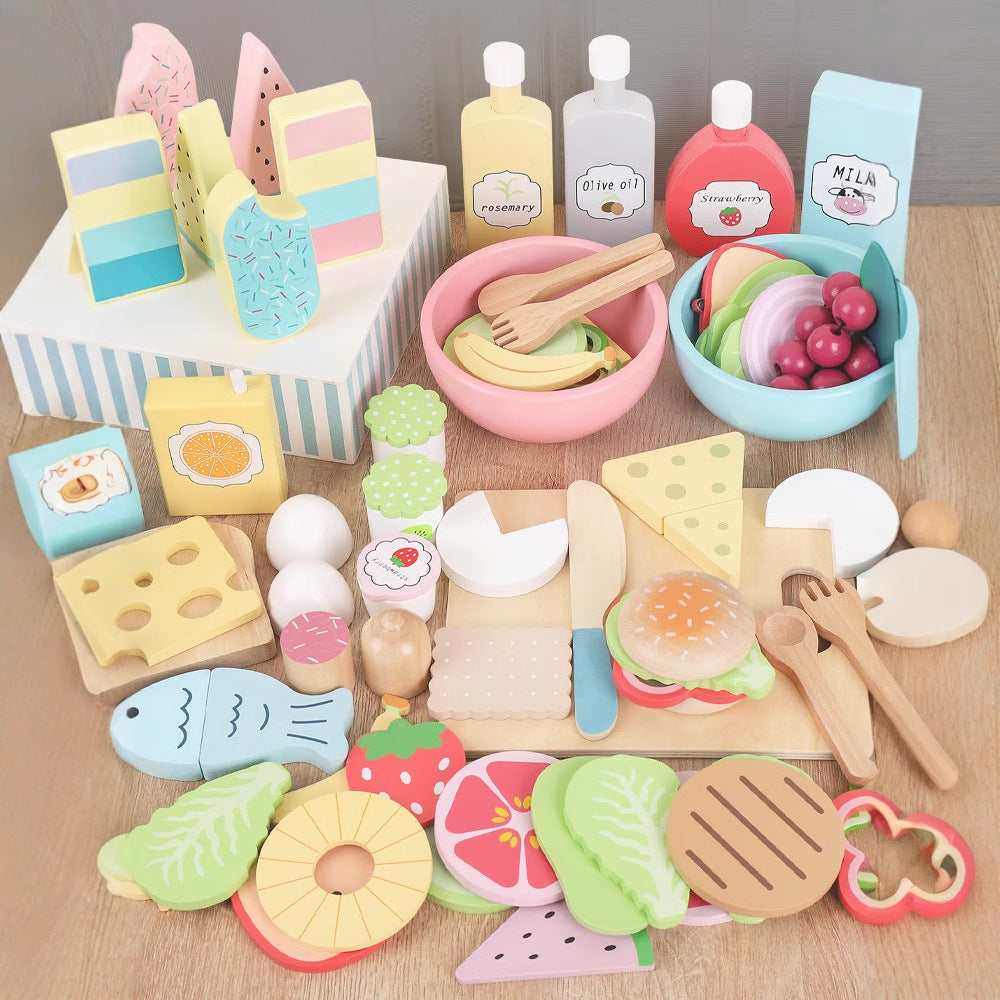 Colourful wooden food selection for kids