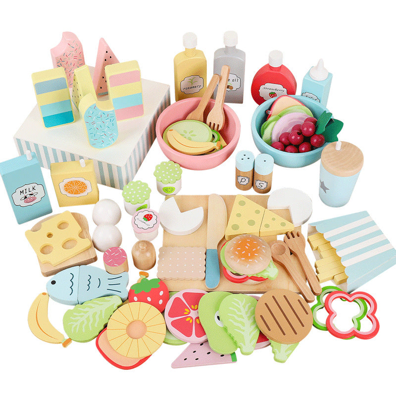 Assortment of wooden vegetables and fruits for kids