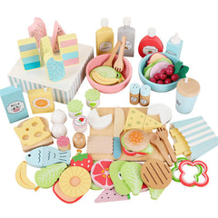 Assortment of wooden vegetables and fruits for kids