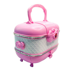 Travel-ready kids makeup kit open with colourful items
