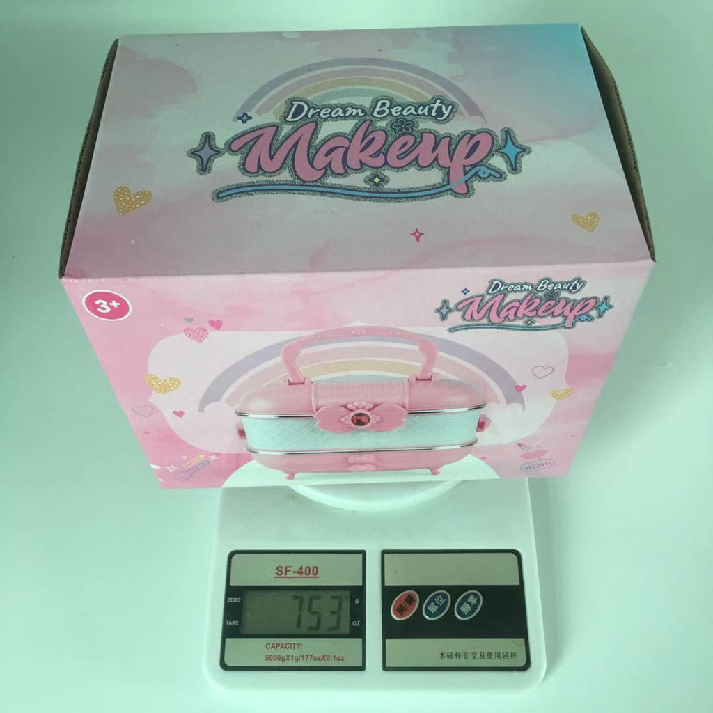 Overview of children makeup items in portable case