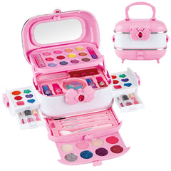Travel-ready kids makeup kit open with colourful items